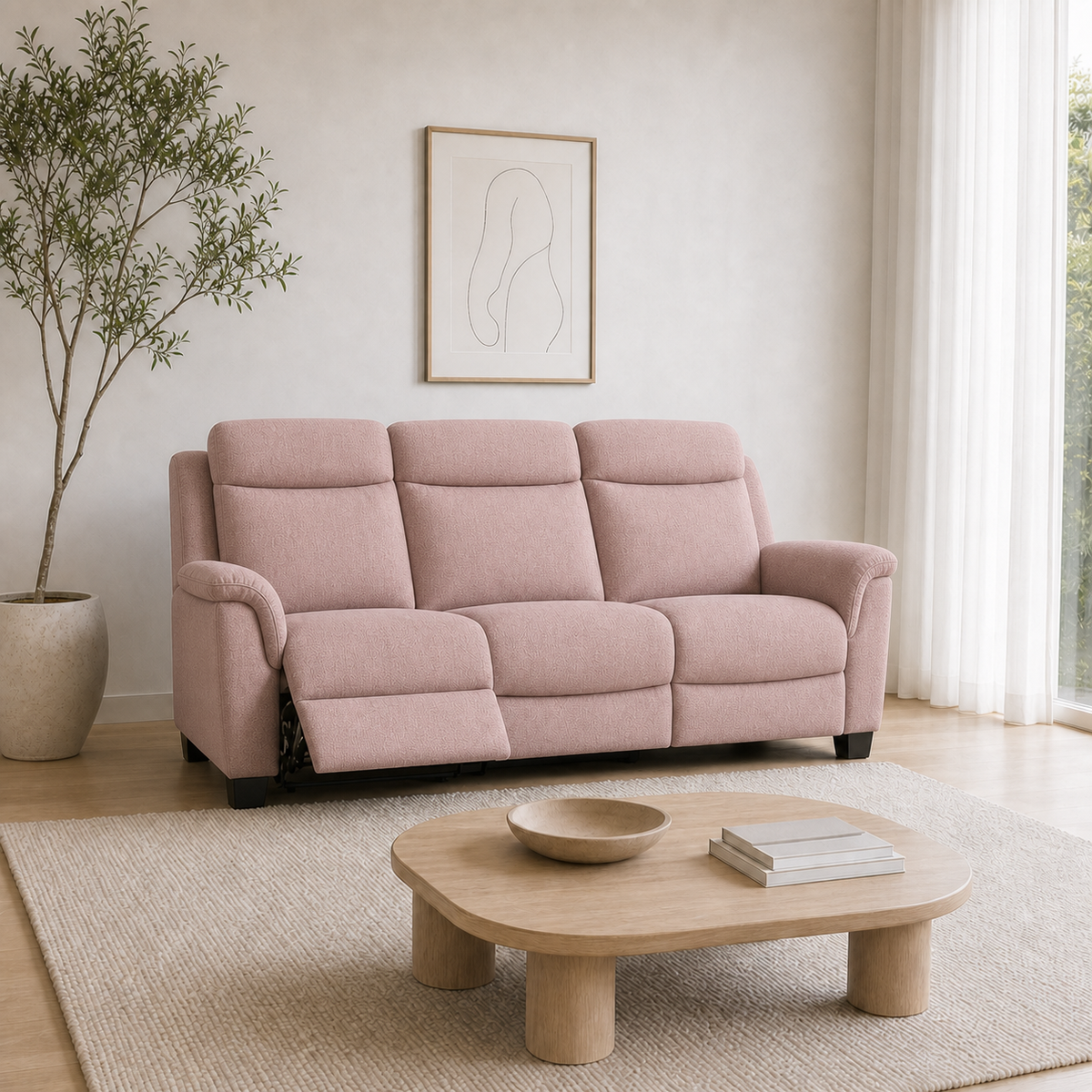 Comet Recliner 3 seater pink 01 main