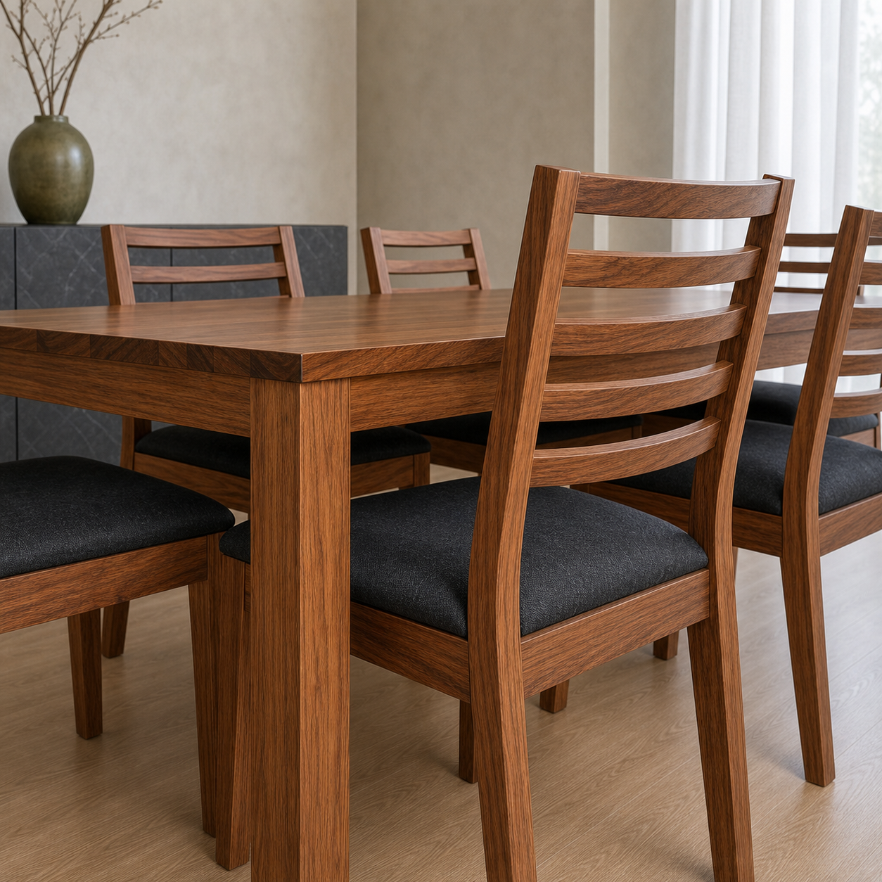 Cora - Wooden Top Dining Table, close chair, seating, or base construction detail