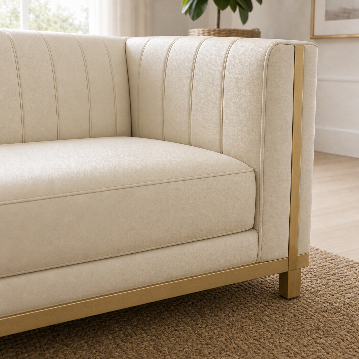 Detail view of Dash - 3+2+1 Sofa Set upholstery, seams, base, and legs