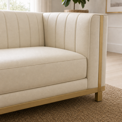 Detail view of Dash - 3+2+1 Sofa Set upholstery, seams, base, and legs