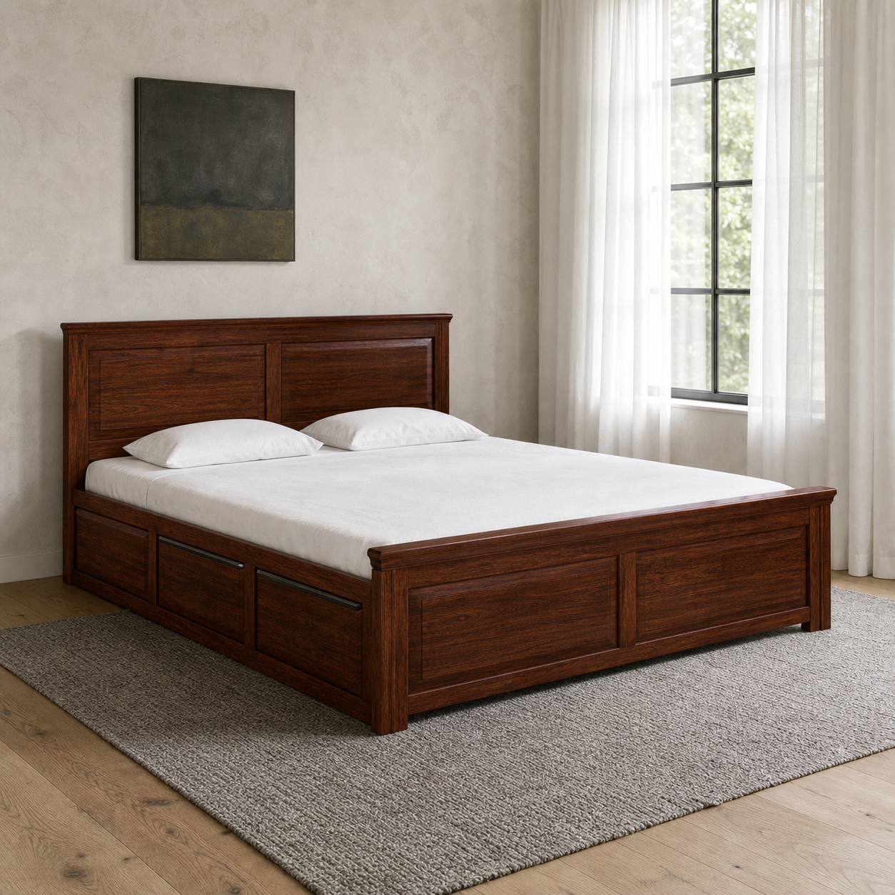 Davi - Bed, complete front three-quarter bed view in a restrained bedroom