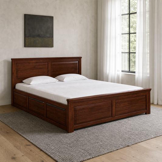 Davi - Bed, complete front three-quarter bed view in a restrained bedroom