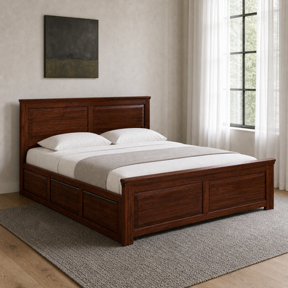 Davi - Bed, closer made-bed view showing the complete frame construction