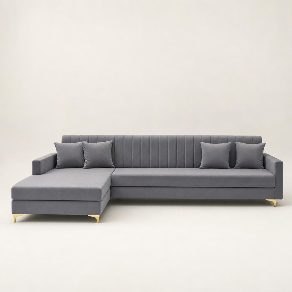 Dazzle - L shape sectional sofa, front studio view on neutral background