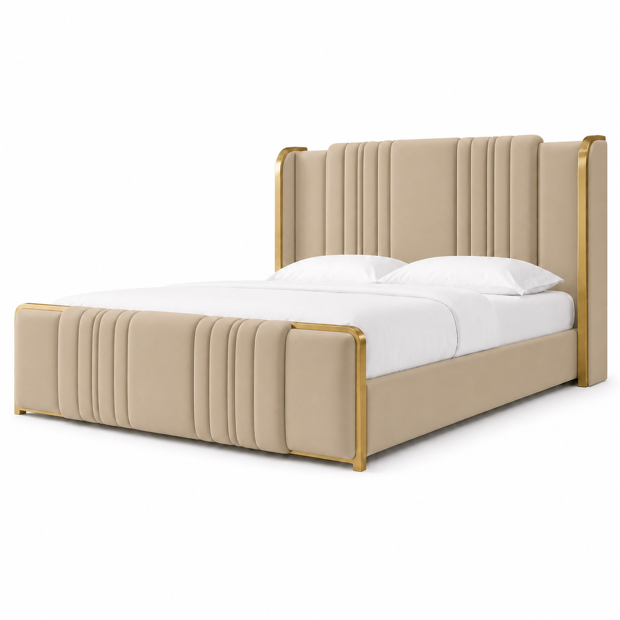 Demi - Bed Beige plain white background view
