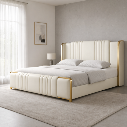 Demi - Bed, complete front three-quarter bed view in a restrained bedroom