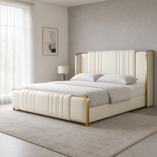 Demi - Bed, complete front three-quarter bed view in a restrained bedroom