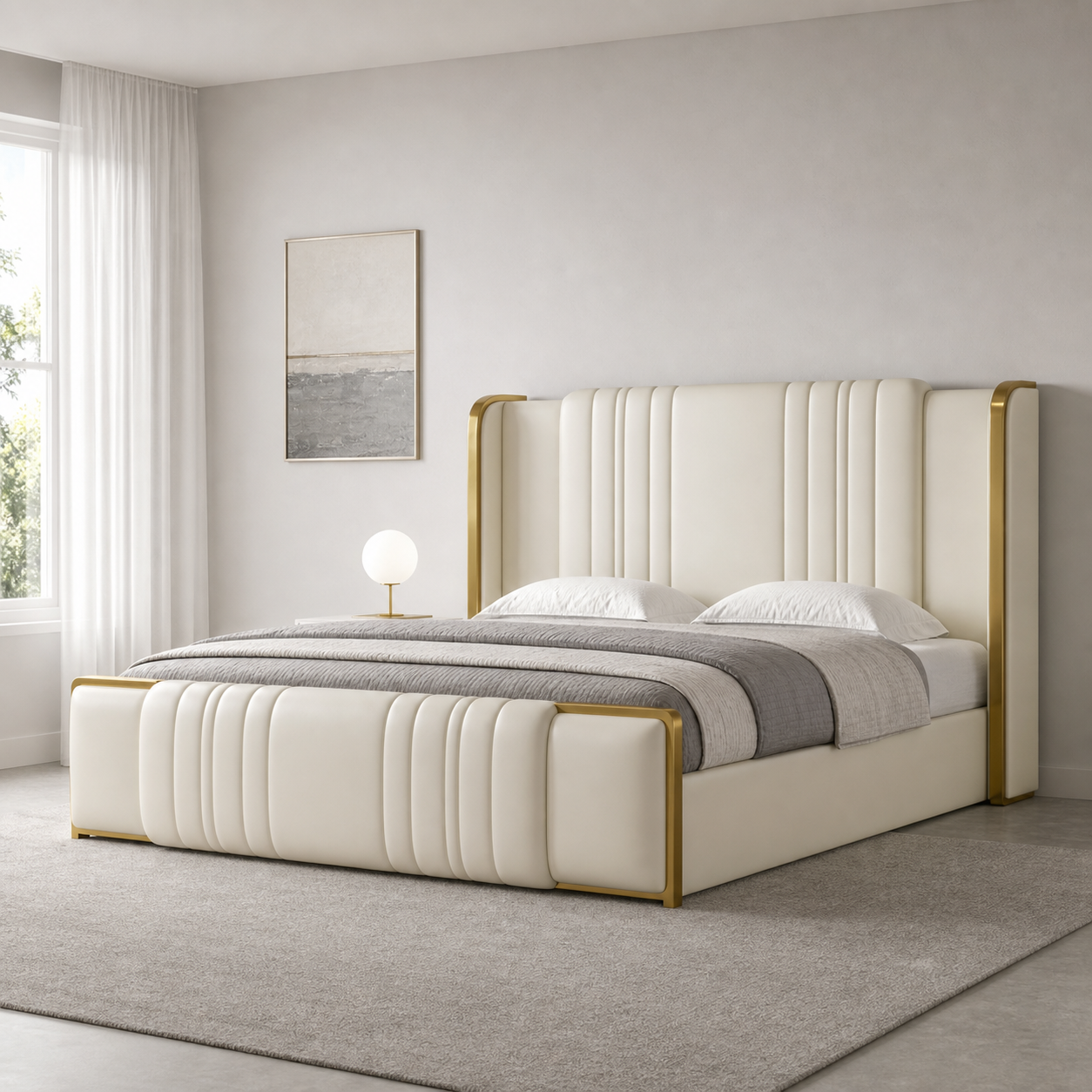 Demi - Bed, closer made-bed view showing the complete frame construction
