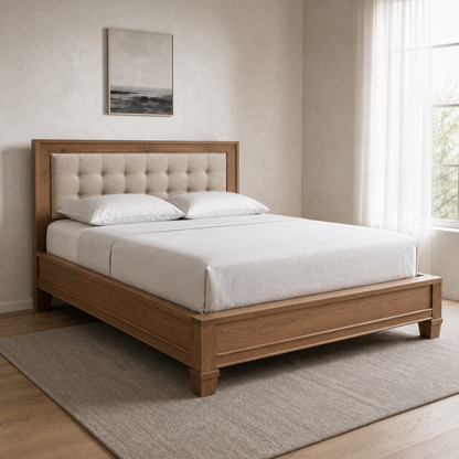 Denna - Bed, closer made-bed view showing the complete frame construction