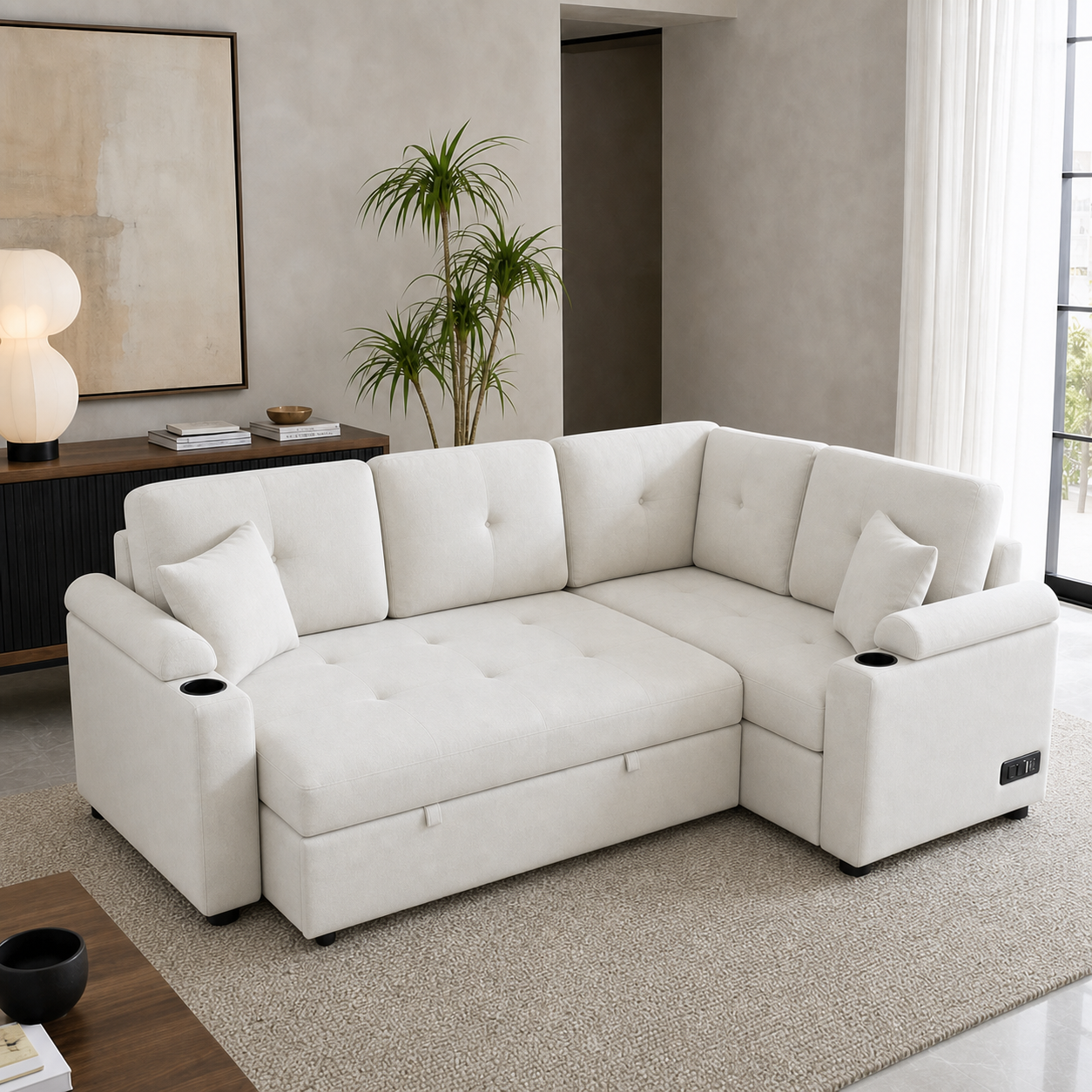 Denzo - Sofa bed, fully closed sofa view in the identical living room