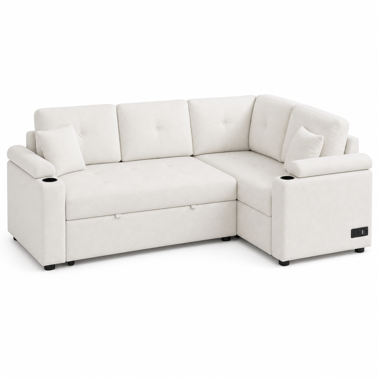 Denzo - Sofa bed, fully closed studio view on a pure-white background