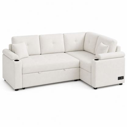 Denzo - Sofa bed, fully closed studio view on a pure-white background