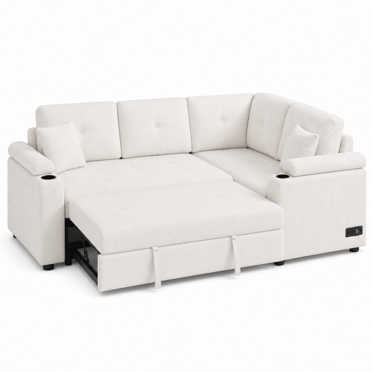 Denzo - Sofa bed, fully open studio view on a pure-white background