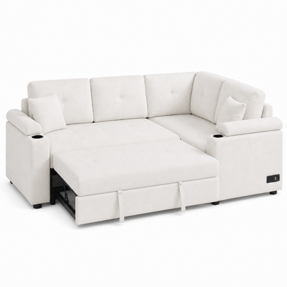 Denzo - Sofa bed, fully open studio view on a pure-white background