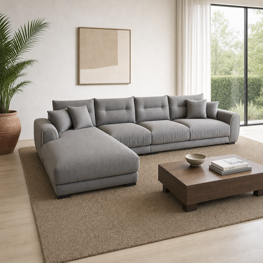 Dream - L shape sectional sofa, three-quarter view showing the chaise and depth