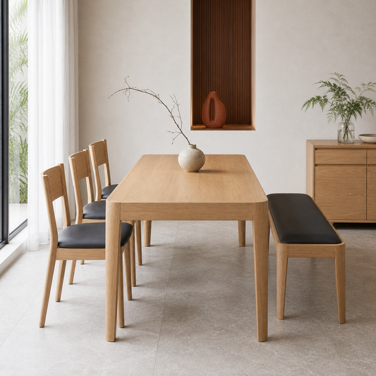 Dune - Wooden Top Dining Table, clearly different end-on dining-room view