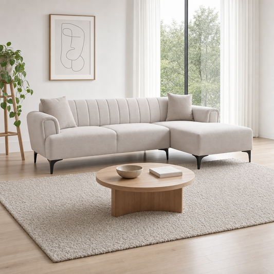 Dusk - L Shape Sectional Sofa, three-quarter view showing the chaise and depth