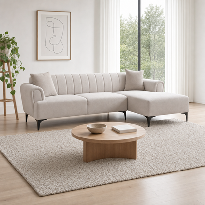 Dusk - L Shape Sectional Sofa, three-quarter view showing the chaise and depth