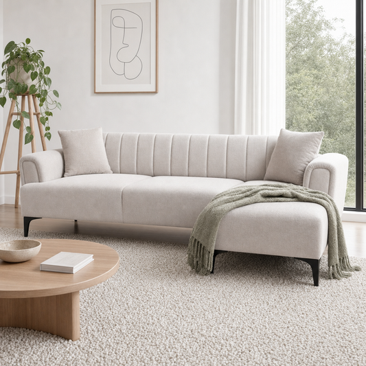Dusk - L Shape Sectional Sofa styled with a sage-green throw