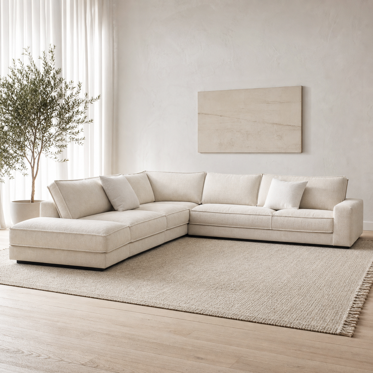 Dusk - L shape sectional sofa in the exact upholstery color shown in the source reference, sectional sofa in a modern living room