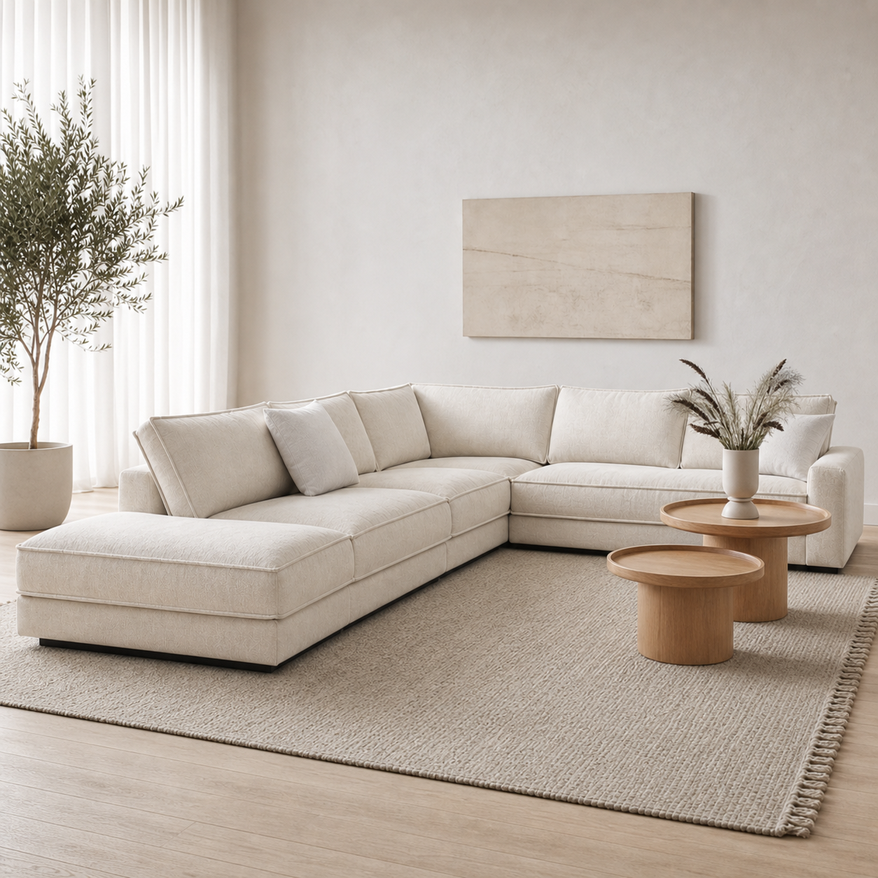 Dusk - L shape sectional sofa, three-quarter view showing sectional depth and construction