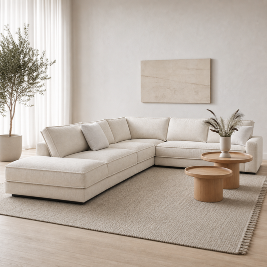 Dusk - L shape sectional sofa, three-quarter view showing sectional depth and construction