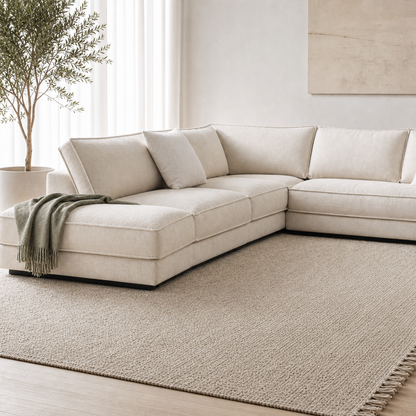 Dusk - L shape sectional sofa sectional sofa styled with a sage-green throw