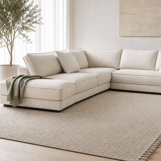 Dusk - L shape sectional sofa sectional sofa styled with a sage-green throw