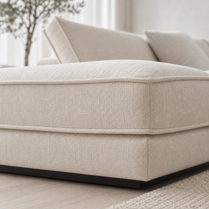 Close-up of the Dusk - L shape sectional sofa's upholstery and construction details