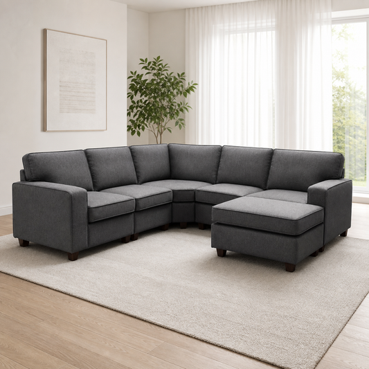 Echo - L shape sectional sofa in the exact upholstery color shown in the source reference, sectional sofa in a modern living room