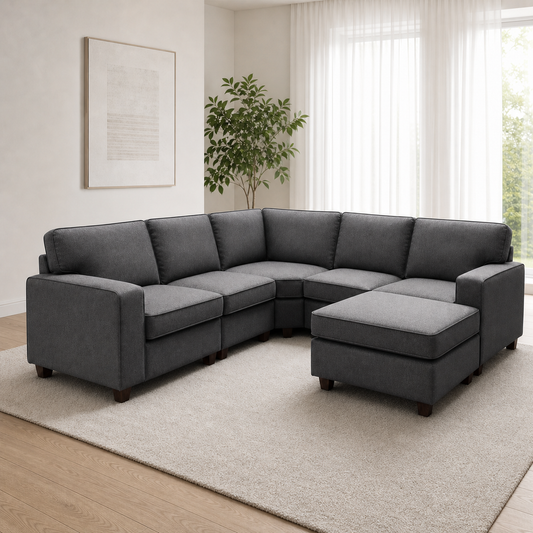 Echo - L shape sectional sofa, three-quarter view showing sectional depth and construction