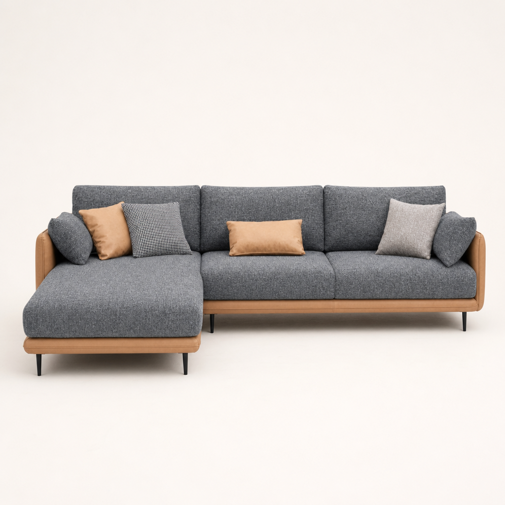 Eden - L shape sectional sofa, front studio view on neutral background