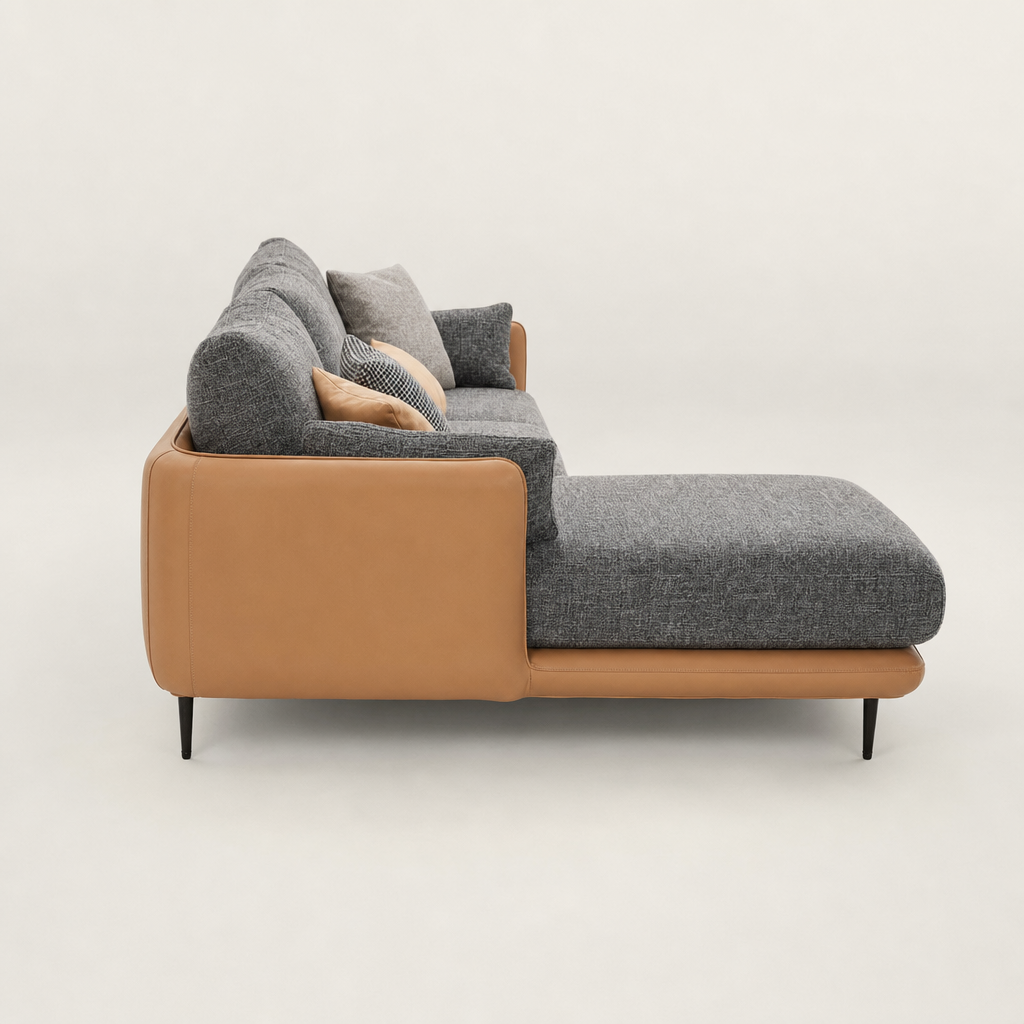 Eden - L shape sectional sofa, chaise-end profile studio view