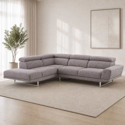 Grace - L shape sectional sofa, three-quarter view showing sectional depth and construction