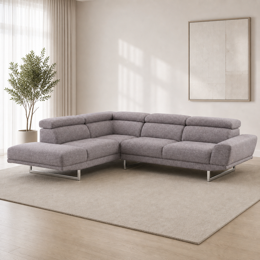 Grace - L shape sectional sofa, three-quarter view showing sectional depth and construction