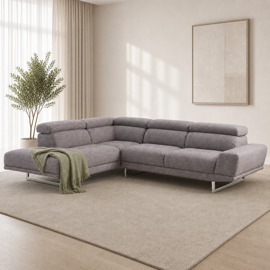 Grace - L shape sectional sofa sectional sofa styled with a sage-green throw
