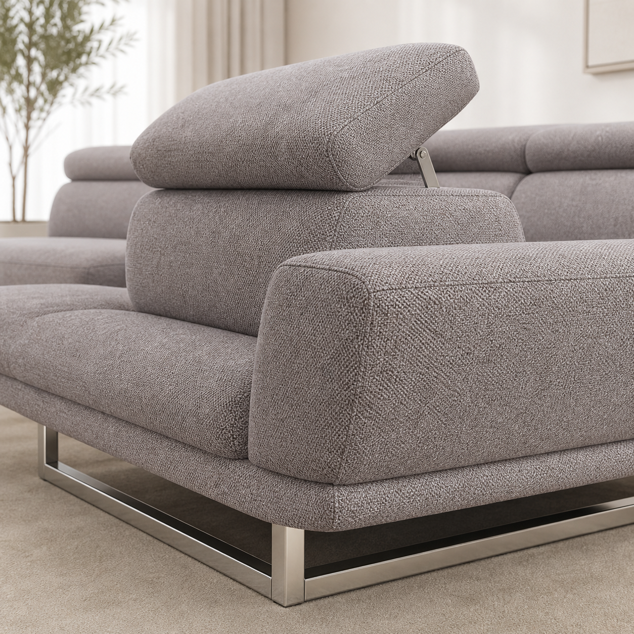 Close-up of the Grace - L shape sectional sofa's upholstery and construction details