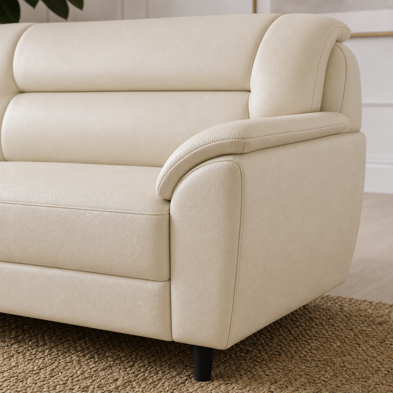 Detail view of Elan - 3+2+1 Sofa Set upholstery, seams, base, and legs
