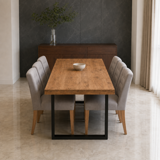 Nia - Wooden Top Dining Table, clearly different end-on dining-room view