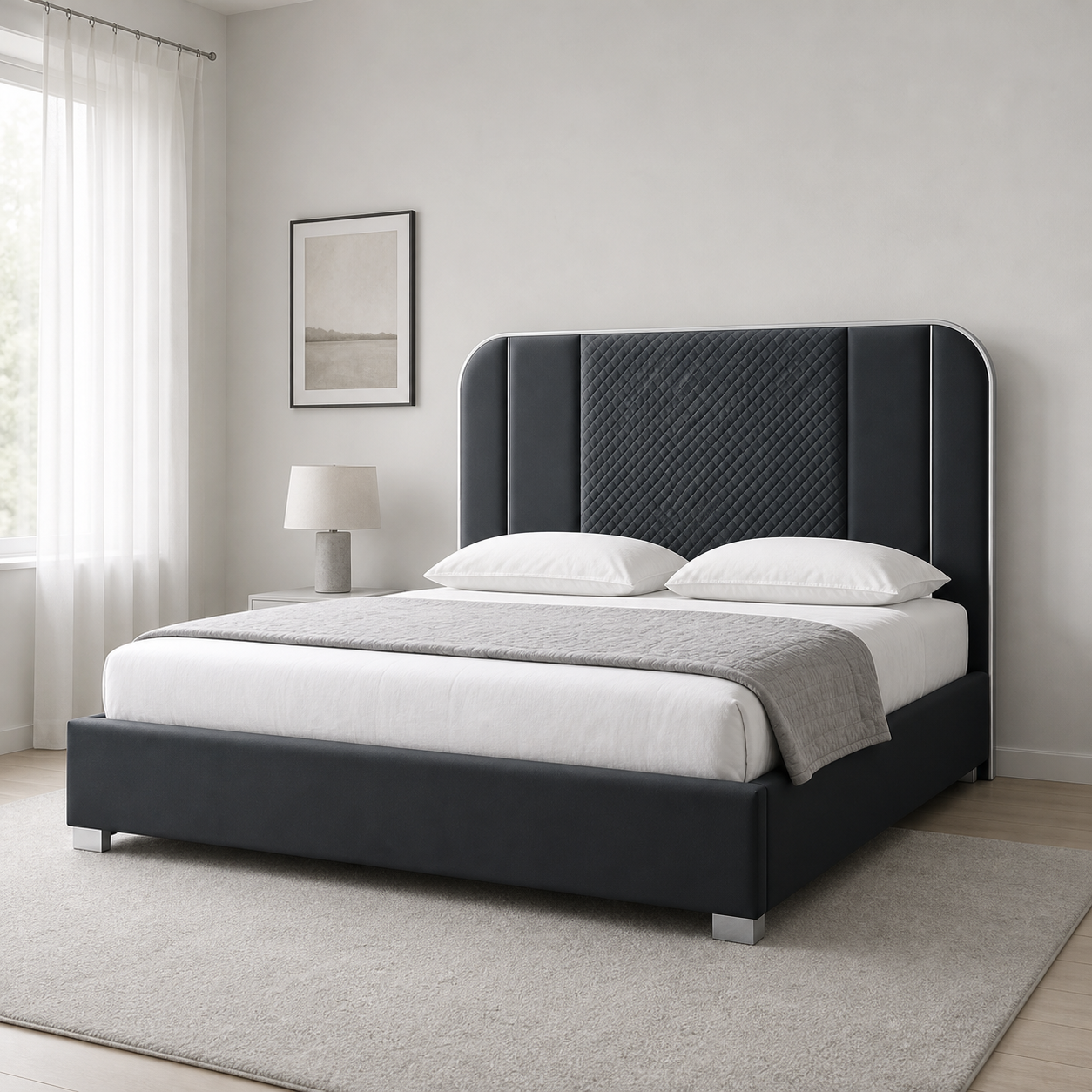 Elow - Bed, complete front three-quarter bed view in a restrained bedroom