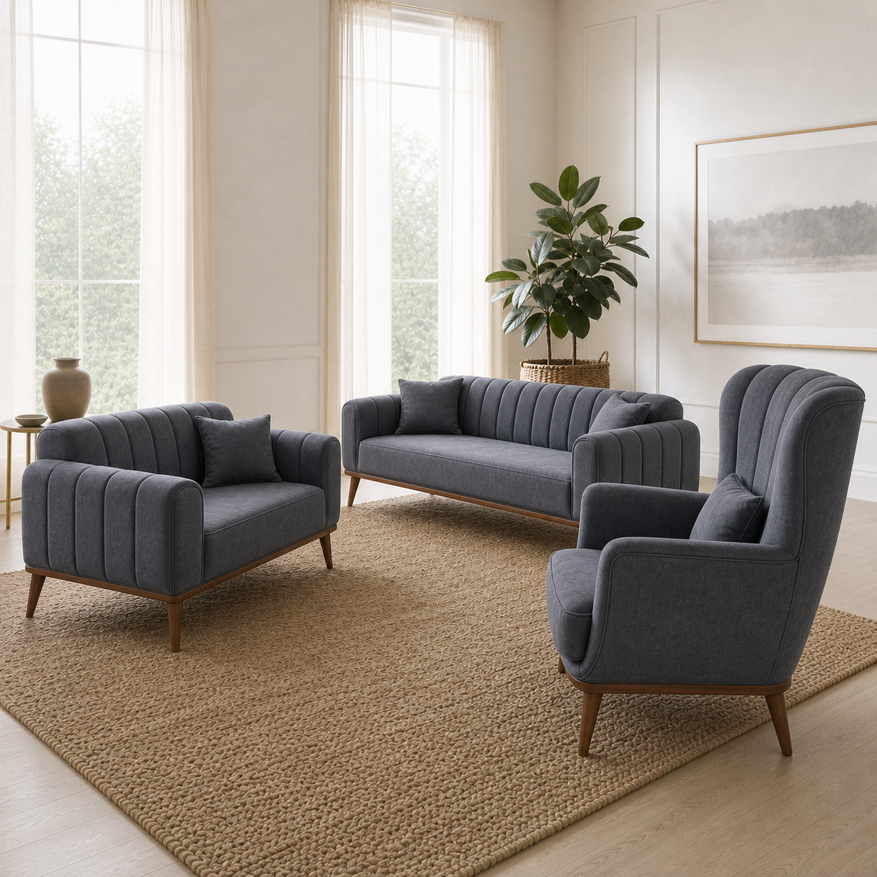 Ember - 3+2+1 Sofa Set, alternate room angle of the complete 3+2+1 sofa set
