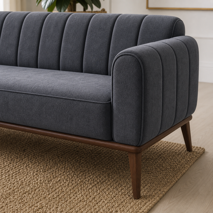 Detail view of Ember - 3+2+1 Sofa Set upholstery, seams, base, and legs