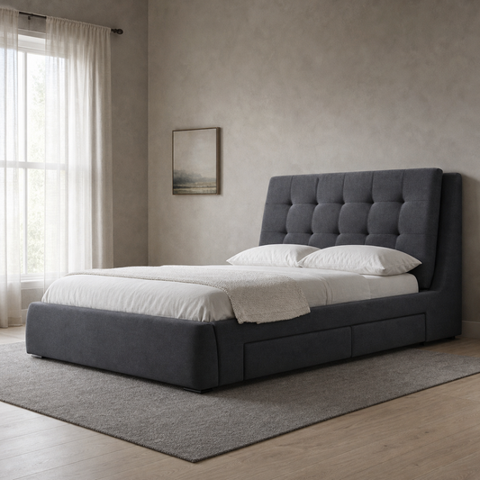 Esme - Bed, complete front three-quarter bed view in a restrained bedroom