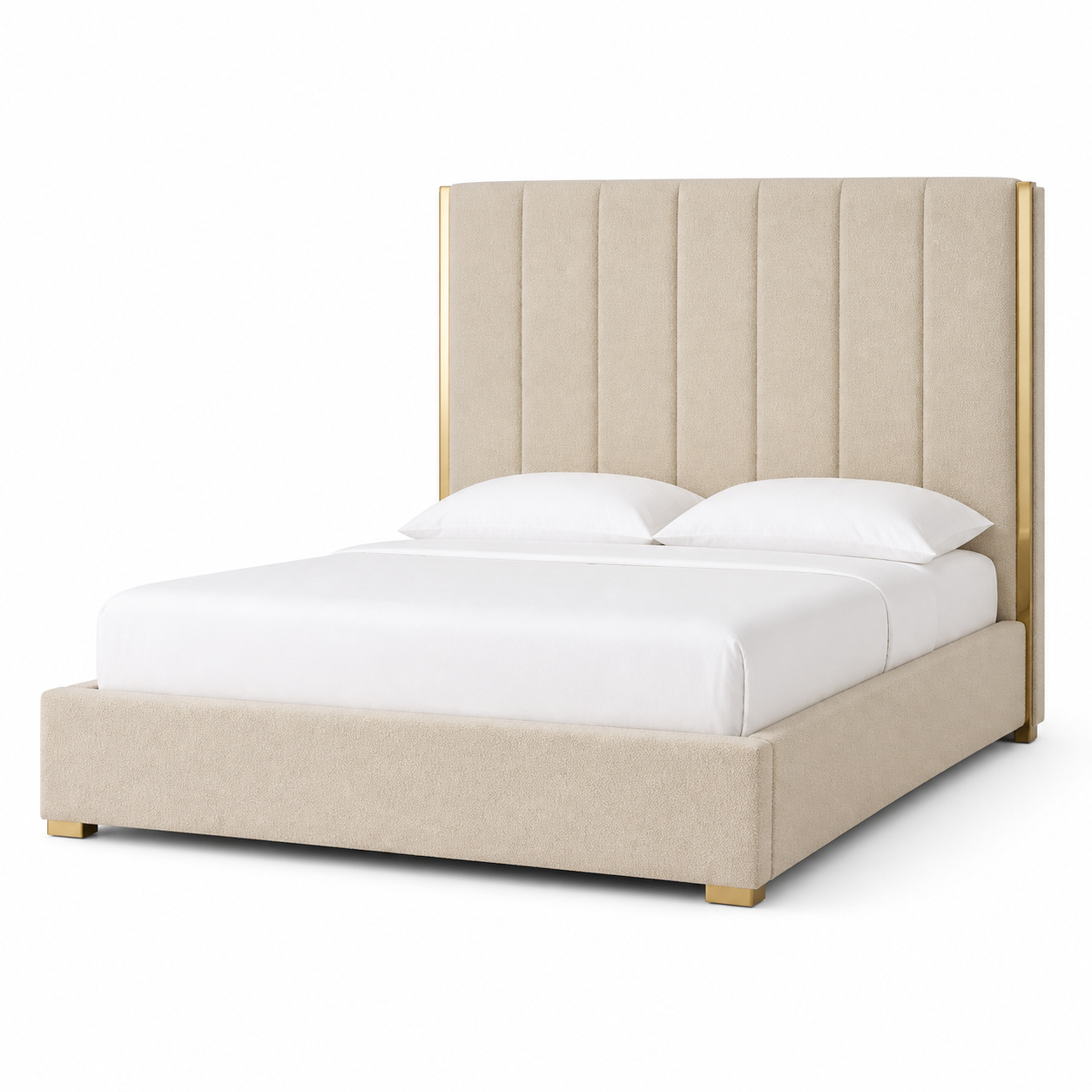 Ezra - Bed Beige plain white background view