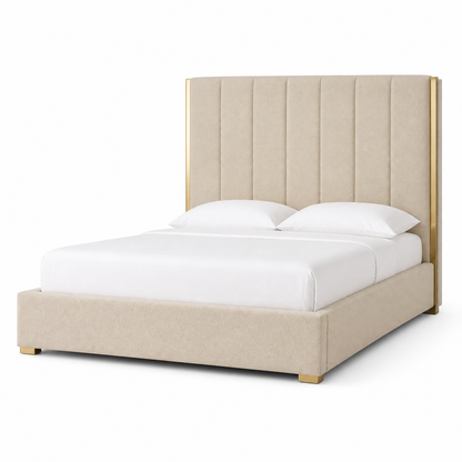 Ezra - Bed Beige plain white background view