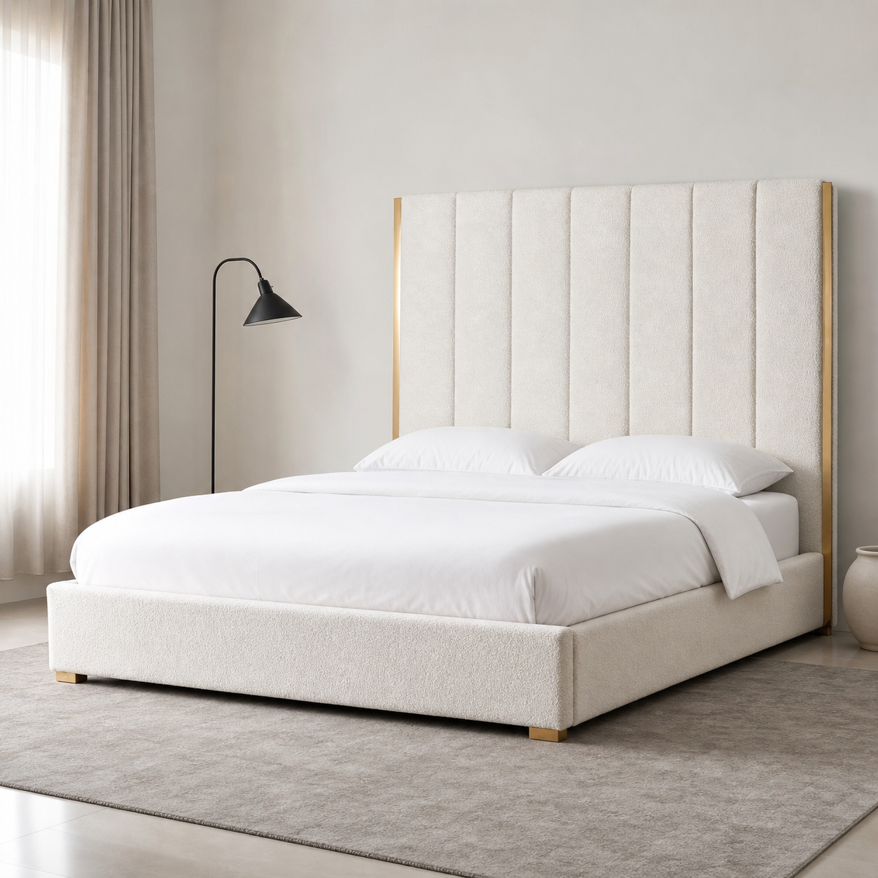 Ezra - Bed, complete front three-quarter bed view in a restrained bedroom