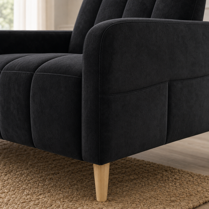 Detail view of Fable - 3+2+1 Sofa Set upholstery, seams, base, and legs