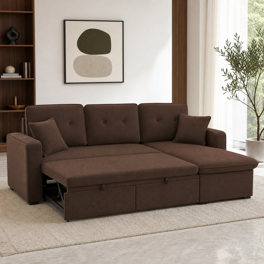 Farla - Sofa bed, fully open sofa-bed hero in a contemporary living room