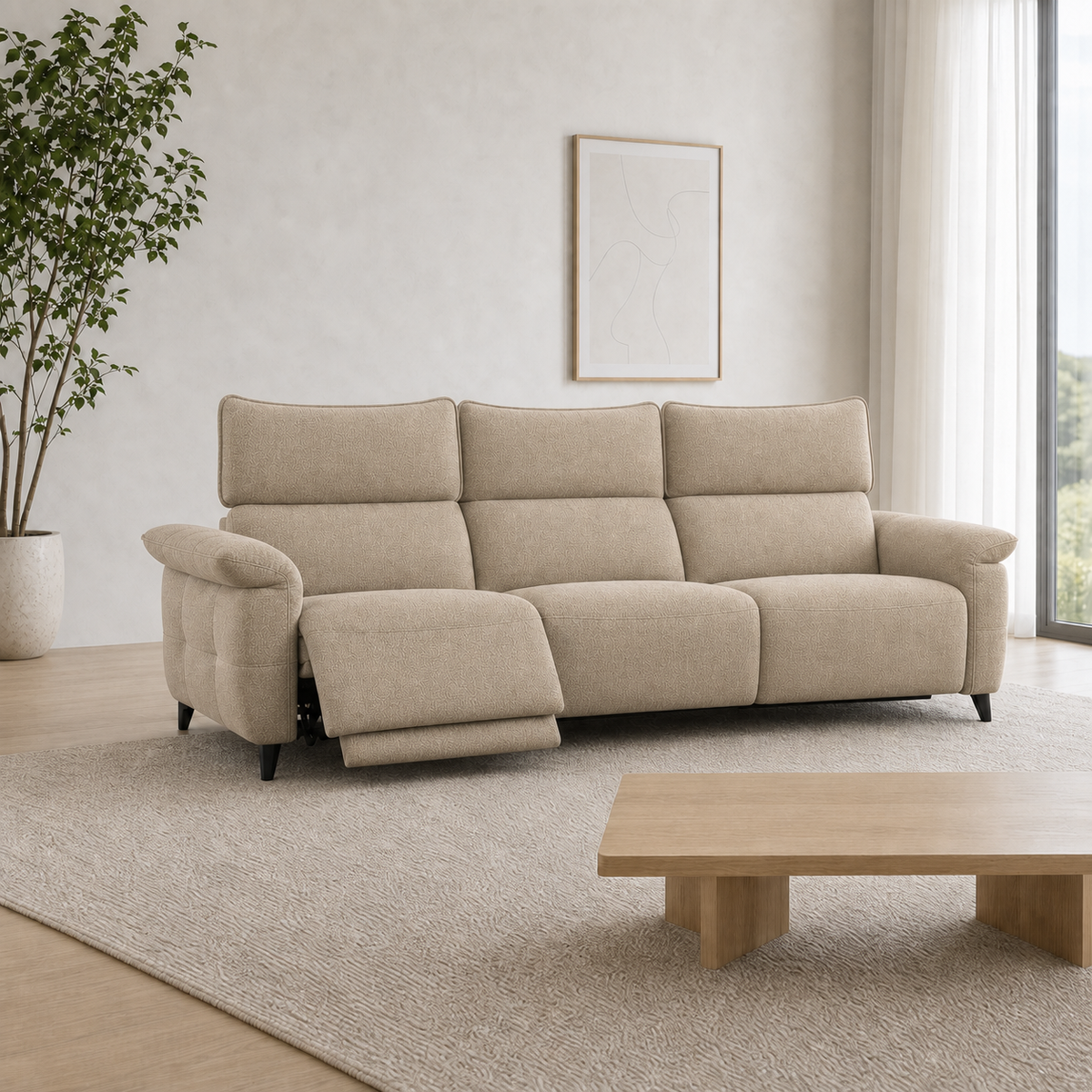 Fauna Recliner 3 seater beige 01 main