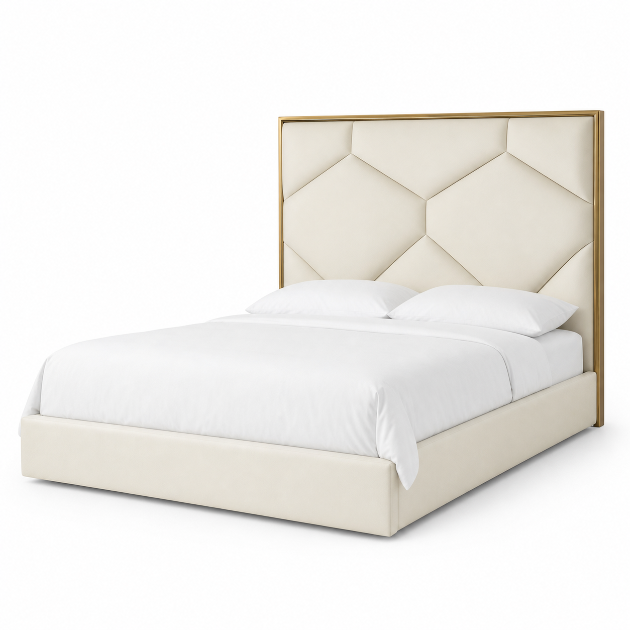 Faye - Bed, complete front three-quarter studio bed view